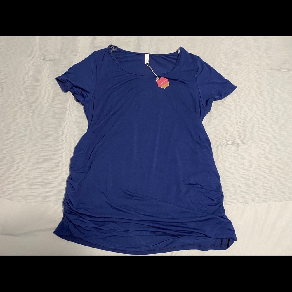 Pinkblush - Blue Ruched Short Sleeve Maternity Top